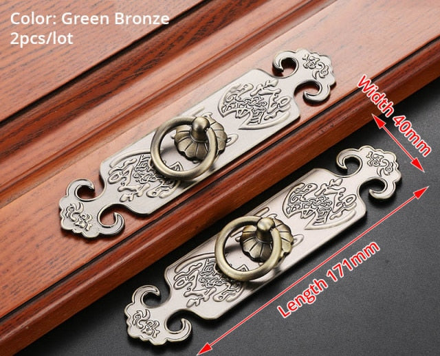 1 Pair Antique Bronze Cabinet Handles Vintage Chinese Style - KiwisLove