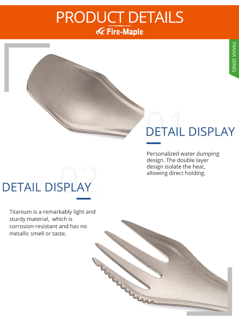 Fire Maple 3 In 1 Titanium Fork Cutlery Spork FMT-T23 Lightweight Portable Camping - KiwisLove