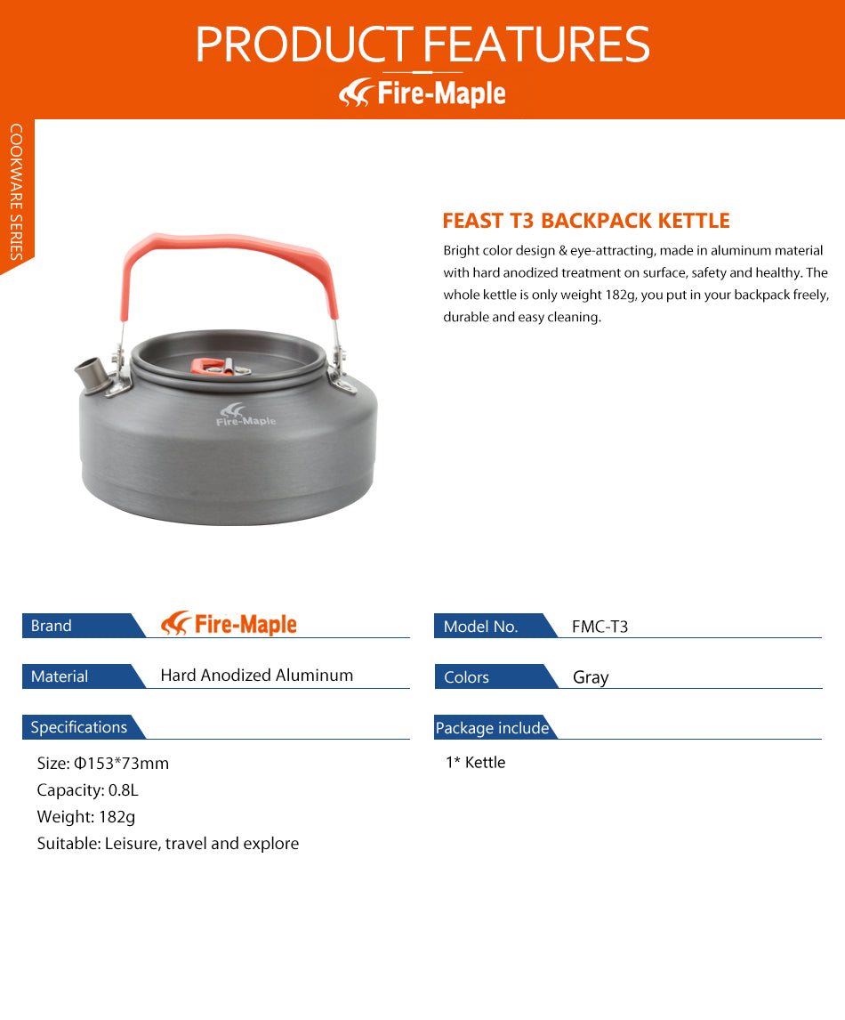 Fire Maple FMC-T3 Tea Pot  Kettle Coffee  0.8L - KiwisLove