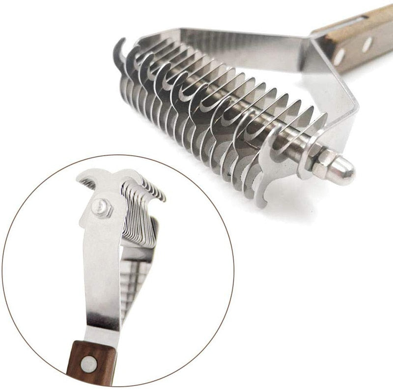 Dog Brush Dematting Gently Efficient Safe Pet Comb Rake Removes Undercoat Knots Wooden Handle Puppy Goomer - KiwisLove