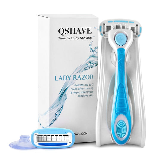 QSHAVE IT Women Bikini Hair 5-Blade Epilator  Razor + 2 Cartridges + Holder + Stick - KiwisLove