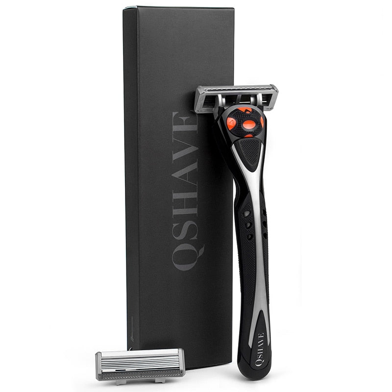 Qshave Black Spider New 6 Blade Razor Shaver for Man  (1pc Handle, 2pc Germany X6 Blade) - KiwisLove