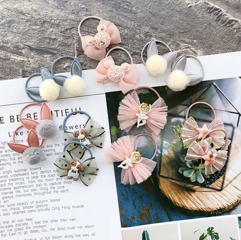 NEW Kids animal flower Ribbon hair bow elastic hair band - KiwisLove