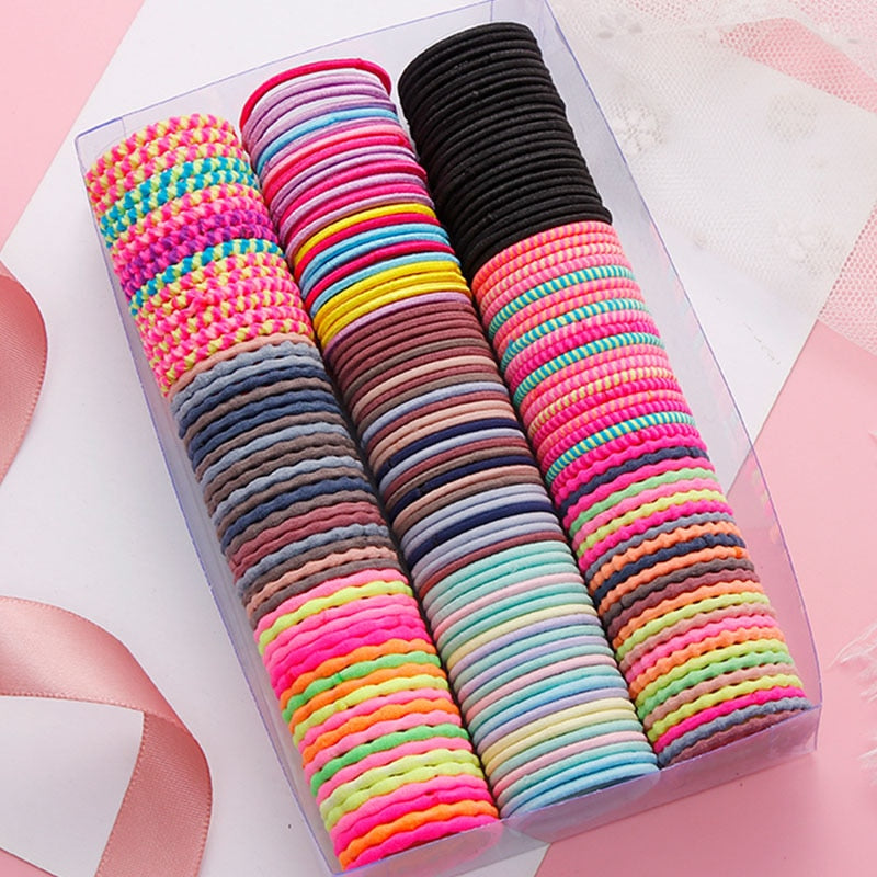 50PCS Girls Colorful Basic Elastic Hair Bands Children Cute Ponytail Holder - KiwisLove