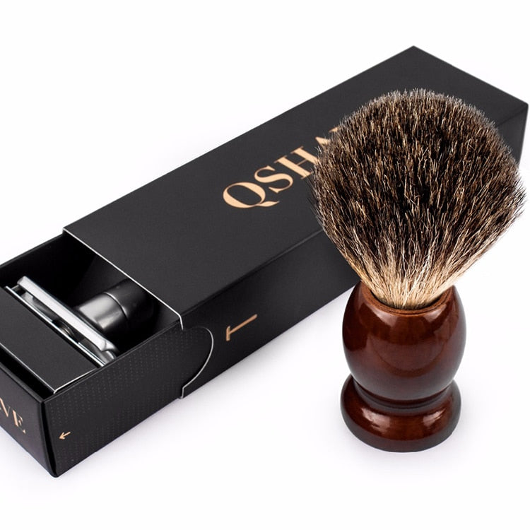 Qshave  Razor + 100% Pure Badger Hair Shaving Brush + Stand Holder - KiwisLove