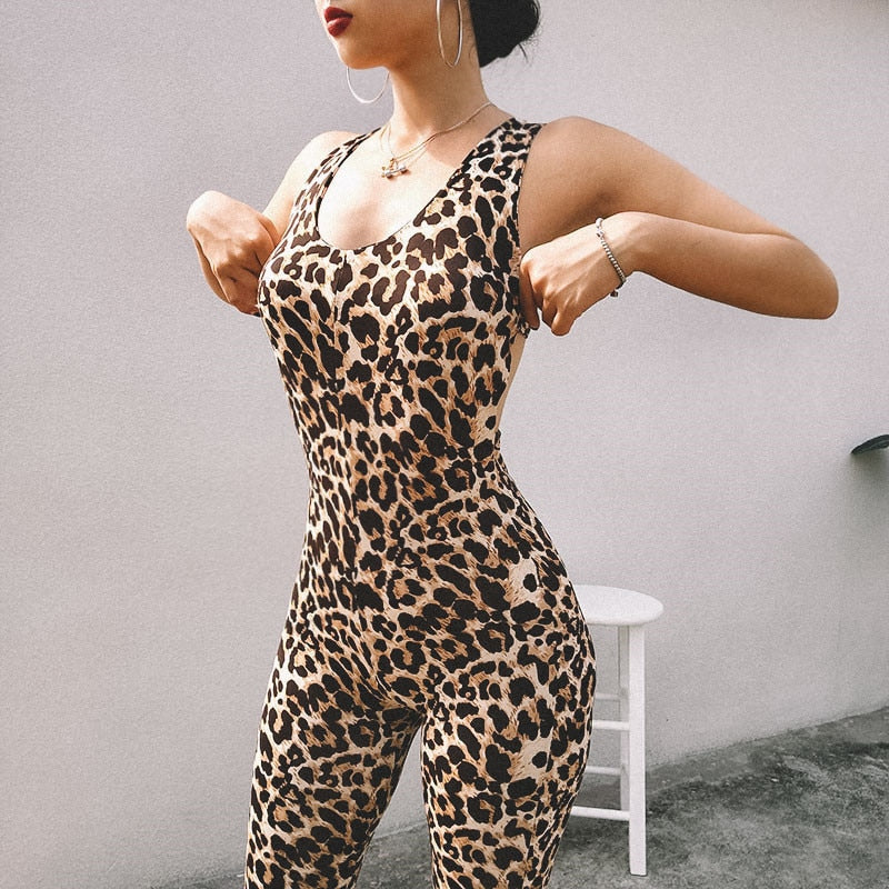 Leopard Women Yoga  Siamese Fitness One Piece Gym Tracksuit Jumpsuits - KiwisLove