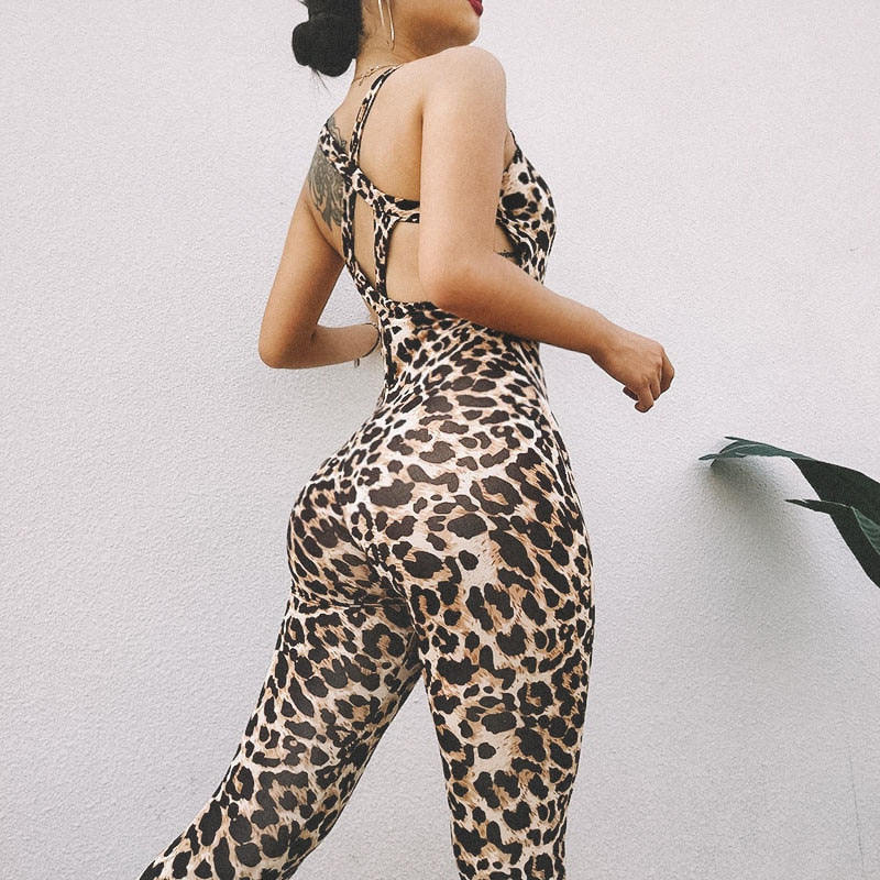 Leopard Women Yoga  Siamese Fitness One Piece Gym Tracksuit Jumpsuits - KiwisLove