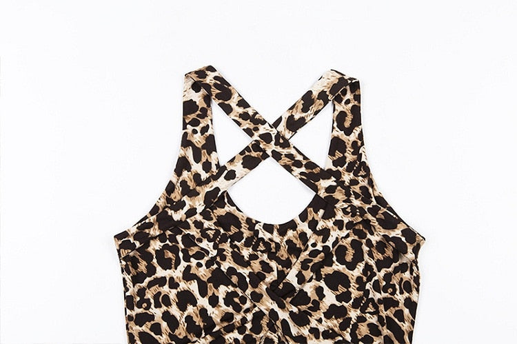 Leopard Women Yoga  Siamese Fitness One Piece Gym Tracksuit Jumpsuits - KiwisLove