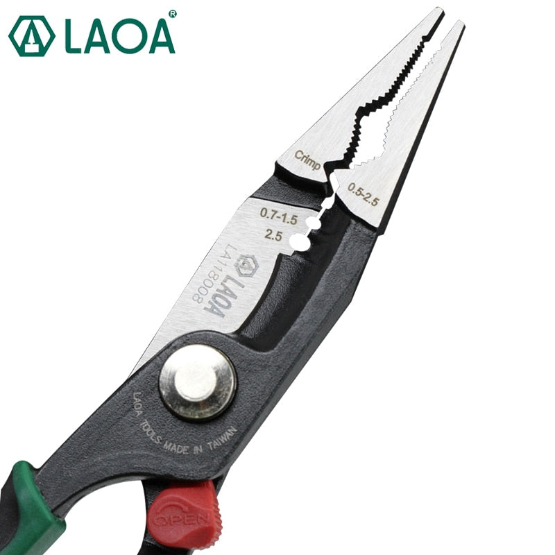 LAOA 8inch Electrician Pliers Cr-Mo Crimping Nippers Cable Wire Stripper Long Nose Pliers - KiwisLove