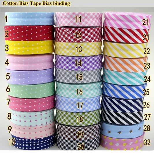 Bias Tapes (1") 25mm wide Single Fold Cotton Bias Binding Tapes STARS Series DIY Craft Apparel Sewing Fabric 5meters/lot - KiwisLove