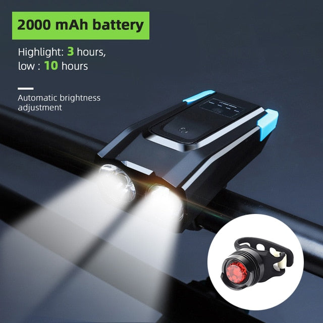 4000mAh Induction Bicycle Front Light Set USB Rechargeable Smart Headlight With Horn 800 Lumen LED Bike Lamp Cycling FlashLight - KiwisLove