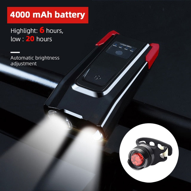 4000mAh Induction Bicycle Front Light Set USB Rechargeable Smart Headlight With Horn 800 Lumen LED Bike Lamp Cycling FlashLight - KiwisLove