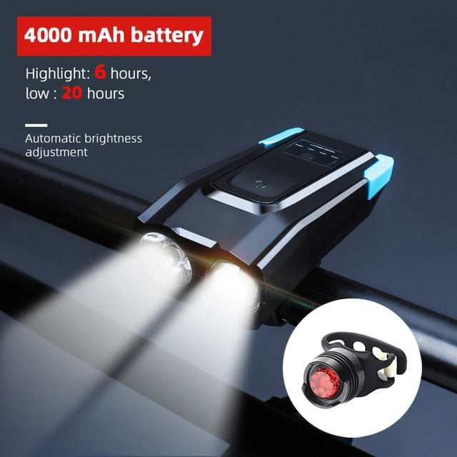 4000mAh Induction Bicycle Front Light Set USB Rechargeable Smart Headlight With Horn 800 Lumen LED Bike Lamp Cycling FlashLight - KiwisLove
