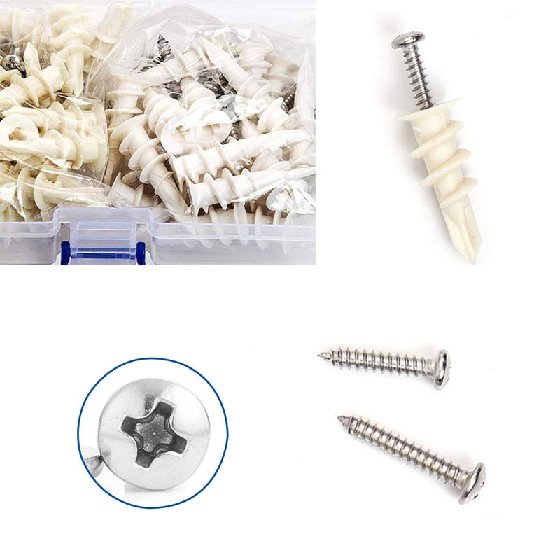 100pcs (50sets) Nylon Plastic Self-drilling Drywall Anchors With Screw - KiwisLove