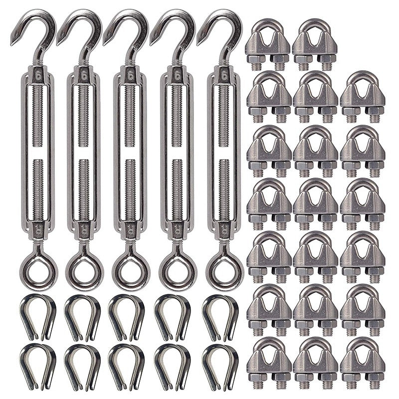 304 Stainless Steel Turnbuckle  Wire Tension Strainer Clips Cable Railing Kit - KiwisLove