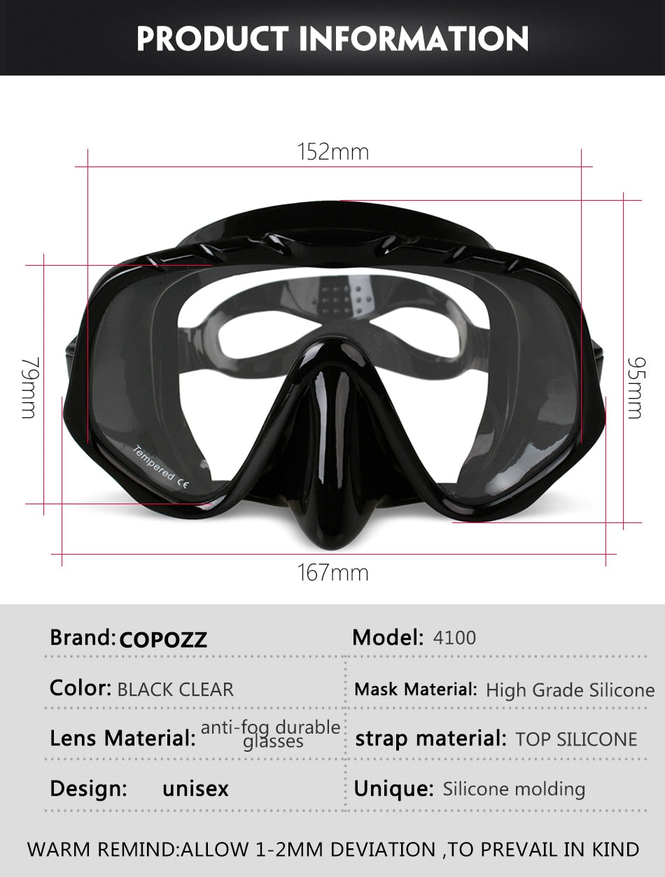 Copozz Professional Skuba Diving Mask Goggles Wide Vision Watersports - KiwisLove