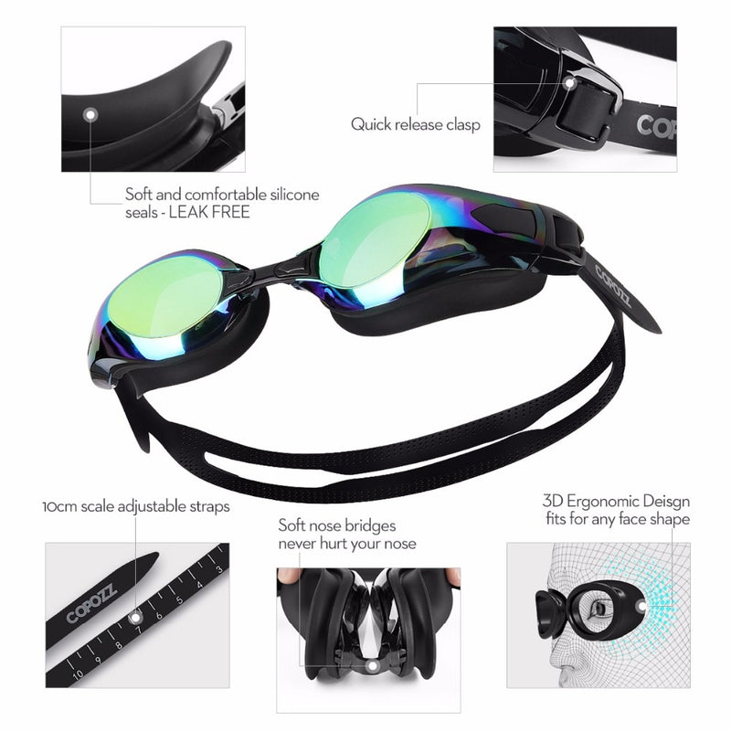 COPOZZ Swimming Goggles Myopia 0 -1.5 to -5 Anti fog Eye UV Protecion - KiwisLove