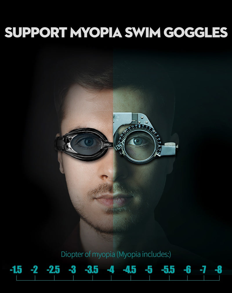 COPOZZ Swimming Goggles Myopia 0 -1.5 to -5 Anti fog Eye UV Protecion - KiwisLove