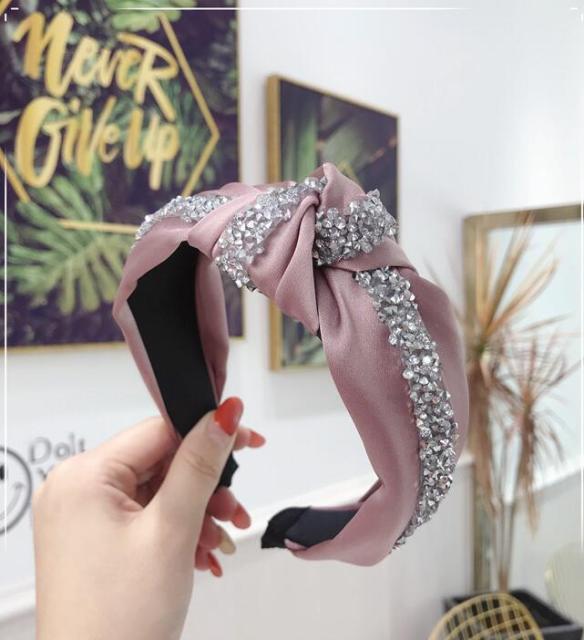 New Fashion Rhinestone Hairband Women Solid Wide Side Headband Middle Knot T - KiwisLove