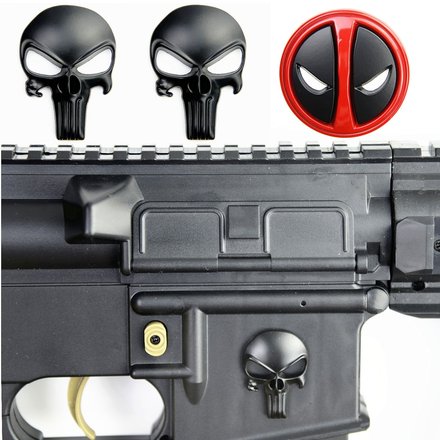 3D Punisher Skull Deadpool Magwell Metal Decal Badge Sticker AR15 AK47 M4 M16 Airsoft Rifle Pistol - KiwisLove
