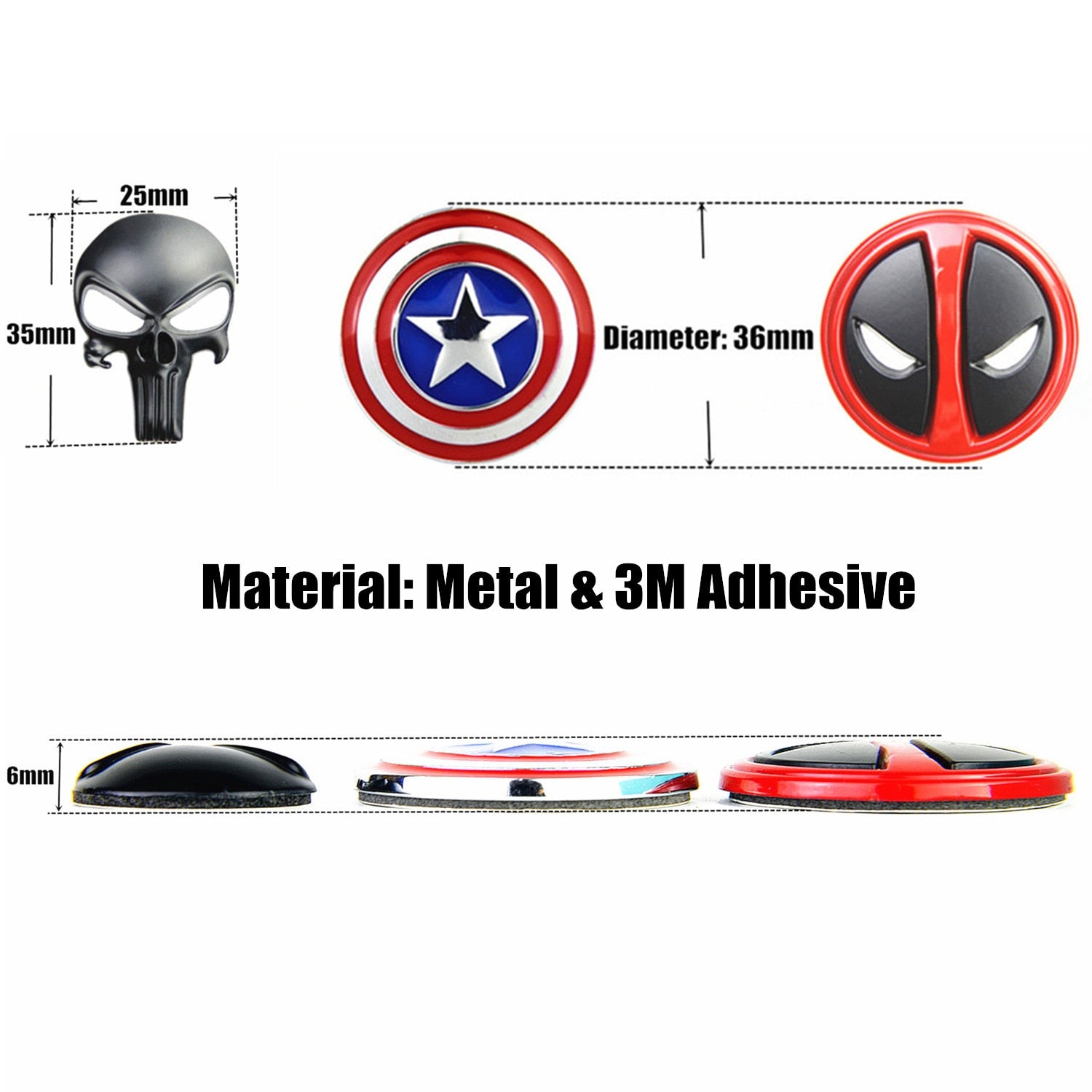 3D Punisher Skull Deadpool Magwell Metal Decal Badge Sticker AR15 AK47 M4 M16 Airsoft Rifle Pistol - KiwisLove