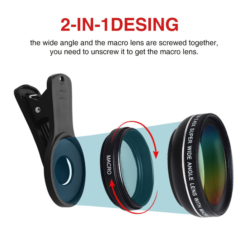 APEXEL Lens kit 0.45x Super Wide Angle & 12.5x Macro HD iPhone 6S 7 Xiaomi - KiwisLove