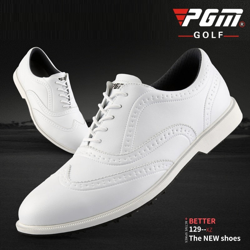 PGM Leather Golf Shoes Mens Waterproof England Style Anti-Skid Breathable Sneakers - KiwisLove
