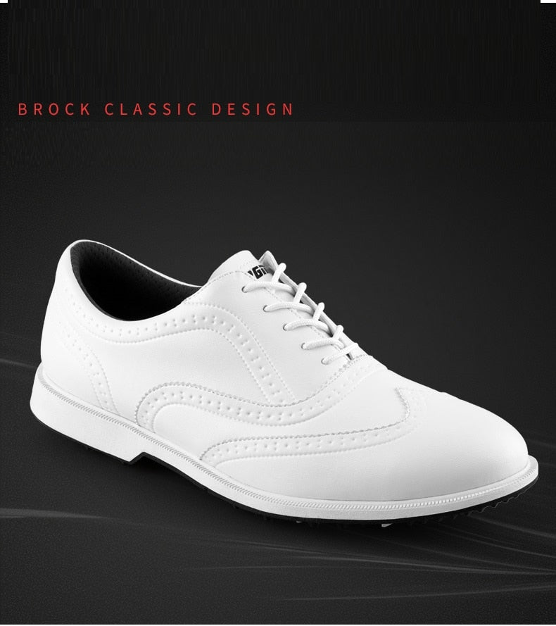 PGM Leather Golf Shoes Mens Waterproof England Style Anti-Skid Breathable Sneakers - KiwisLove