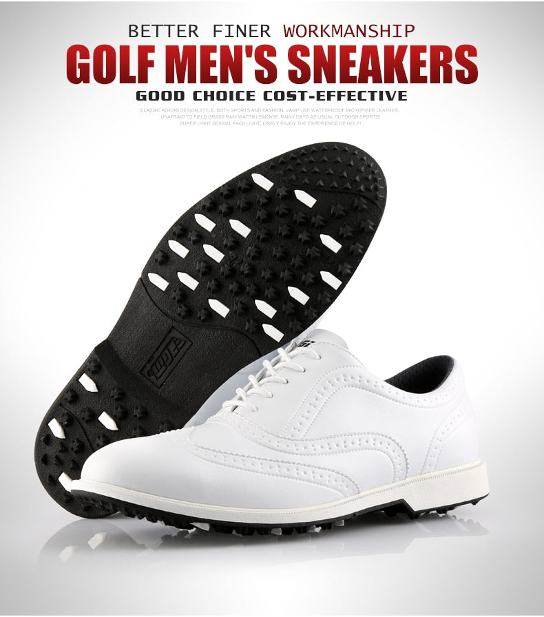 PGM Leather Golf Shoes Mens Waterproof England Style Anti-Skid Breathable Sneakers - KiwisLove