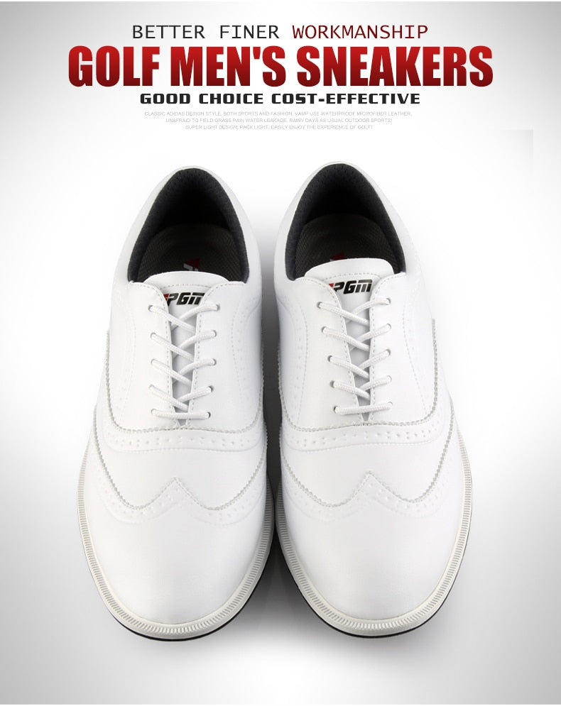 PGM Leather Golf Shoes Mens Waterproof England Style Anti-Skid Breathable Sneakers - KiwisLove