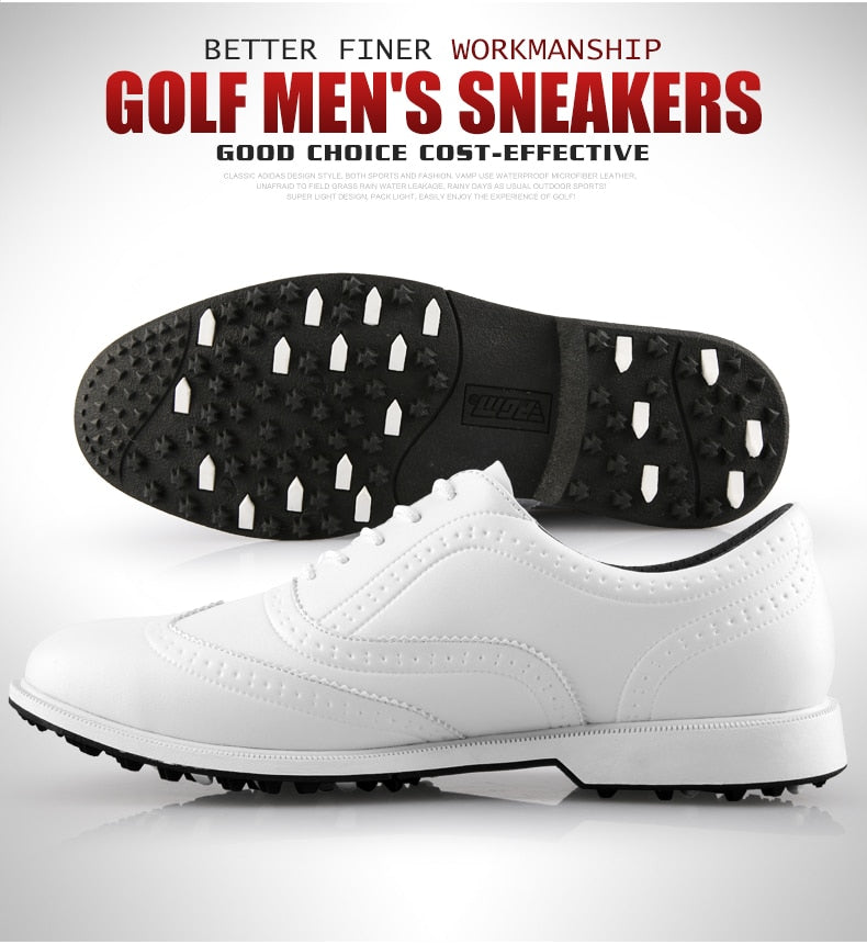 PGM Leather Golf Shoes Mens Waterproof England Style Anti-Skid Breathable Sneakers - KiwisLove