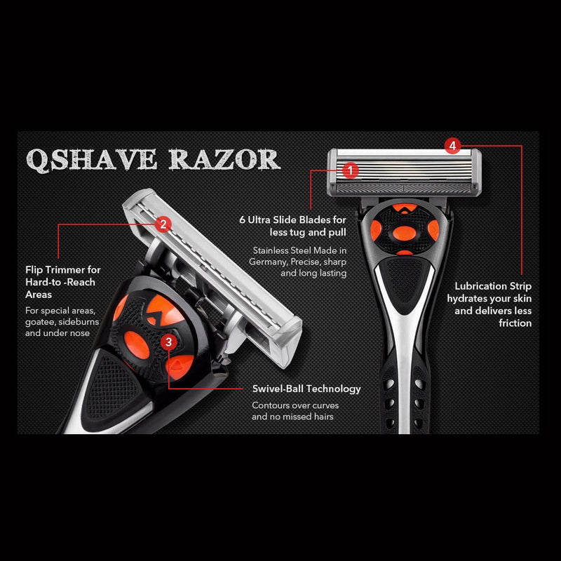 Qshave Black Spider New 6 Blade System Man Manual Shaving Razor  X6 Blade with Trimmer Blade - KiwisLove