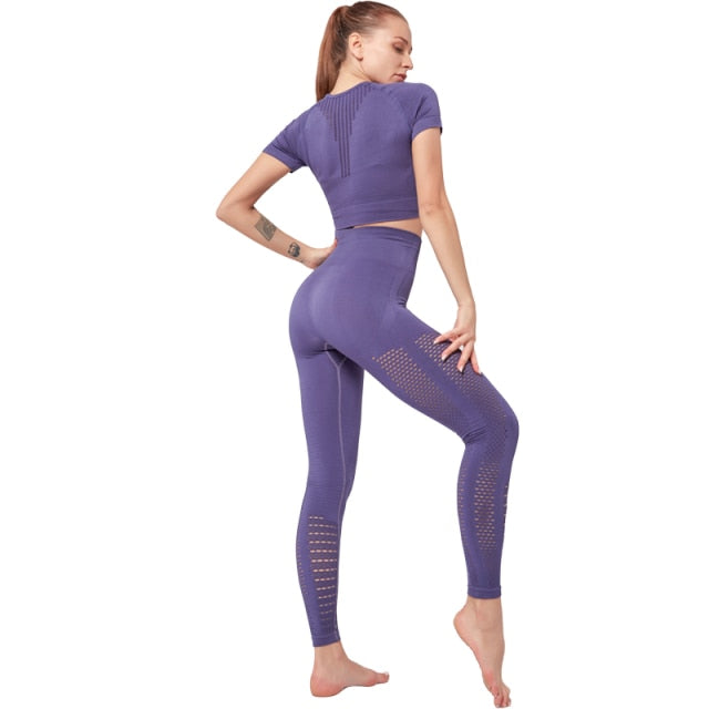 Yoga Suits Short Shirt Seamless Leggings Outfits Women Fitness Gym Wear Running Clothing - KiwisLove