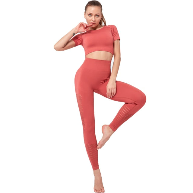 Yoga Suits Short Shirt Seamless Leggings Outfits Women Fitness Gym Wear Running Clothing - KiwisLove