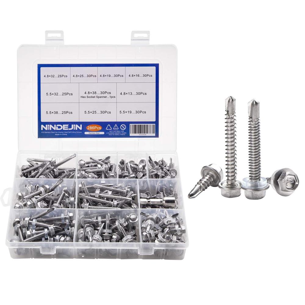 286pcs  410 Stainless Steel Hexagon Flange Self-drilling Tapping Screws Kit - KiwisLove