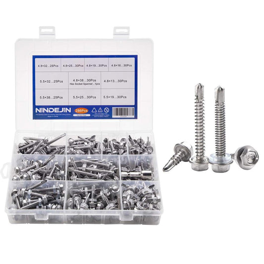 286pcs  410 Stainless Steel Hexagon Flange Self-drilling Tapping Screws Kit - KiwisLove