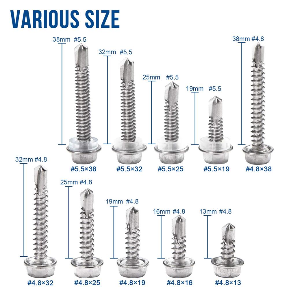 286pcs  410 Stainless Steel Hexagon Flange Self-drilling Tapping Screws Kit - KiwisLove