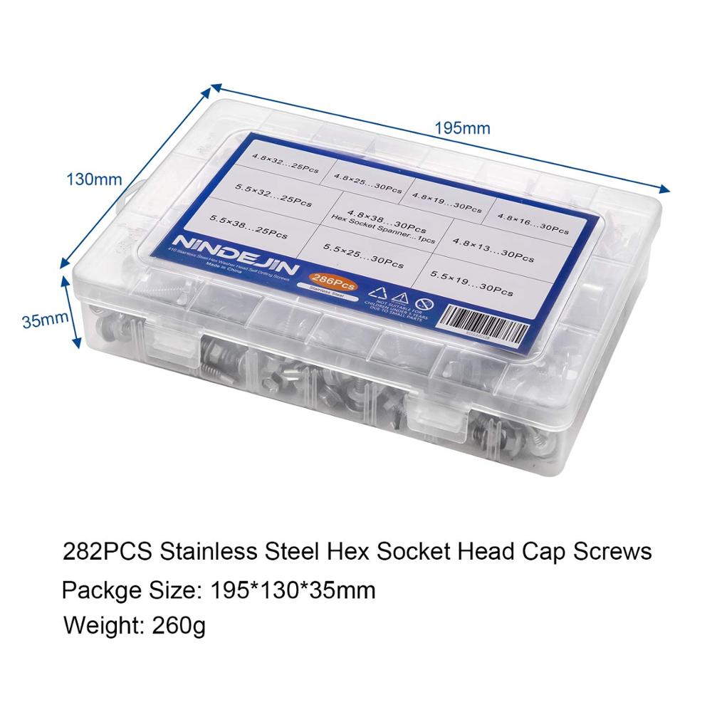 286pcs  410 Stainless Steel Hexagon Flange Self-drilling Tapping Screws Kit - KiwisLove