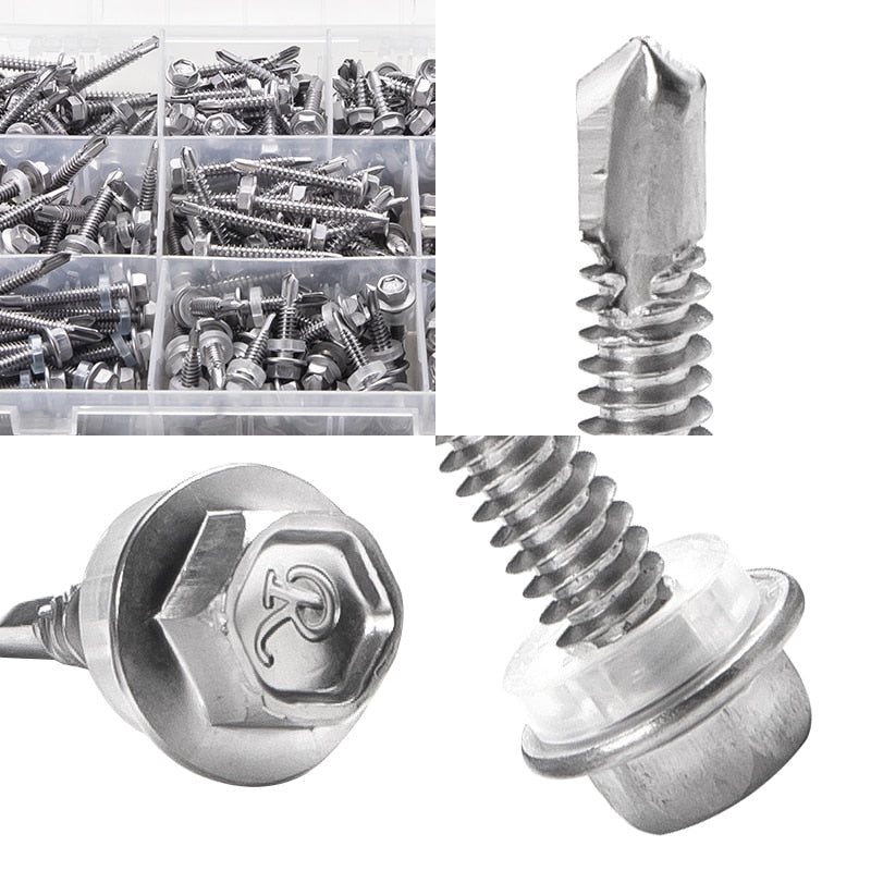 286pcs  410 Stainless Steel Hexagon Flange Self-drilling Tapping Screws Kit - KiwisLove