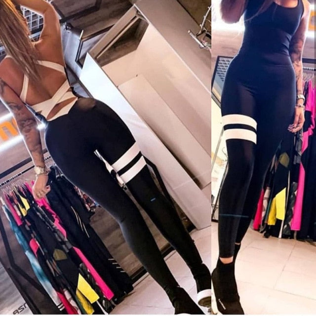 Women Yoga Set Siamese Ensemble Gym Wear Jumpsuits Print Tracksuit Running - KiwisLove
