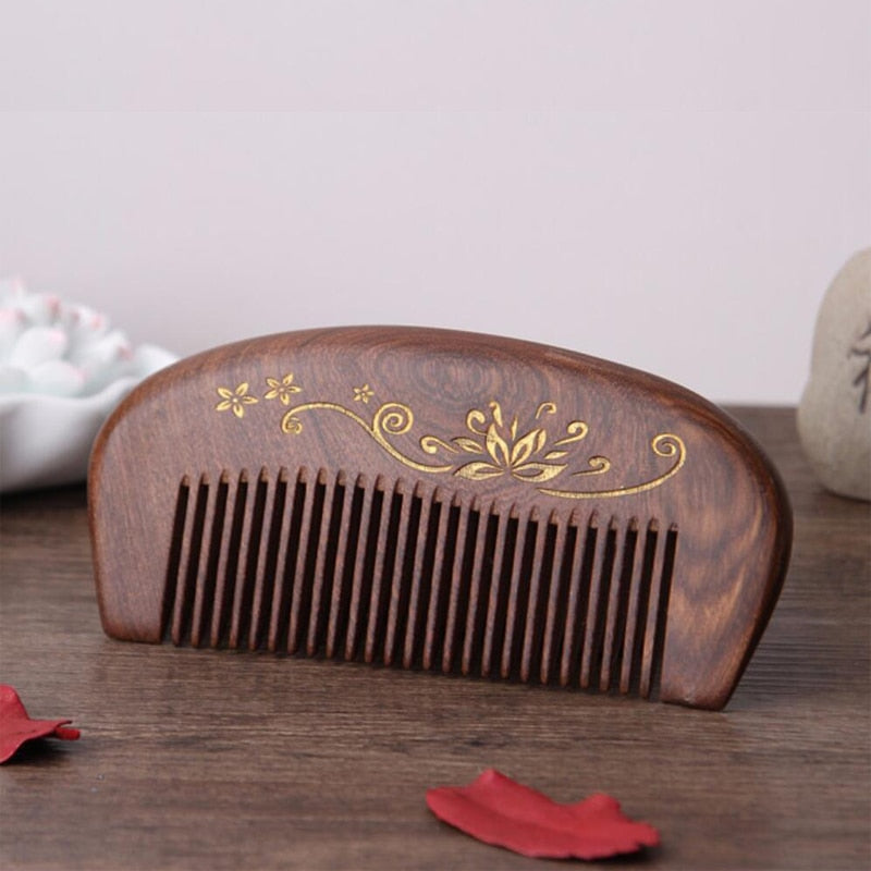 QSHAVE Black Gold Sandal Thickened Antistatic Sandalwood Comb Small 13cm - KiwisLove