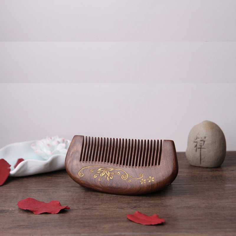 QSHAVE Black Gold Sandal Thickened Antistatic Sandalwood Comb Small 13cm - KiwisLove