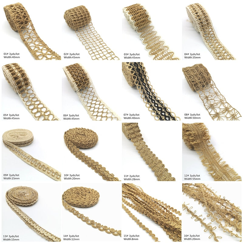 3 yards Natural Jute Burlap Hessian Jute Ribbon Twine Flower Pattern Wedding Party Supplies Burlap Ribbon DIY Burlap Rope Craft - KiwisLove