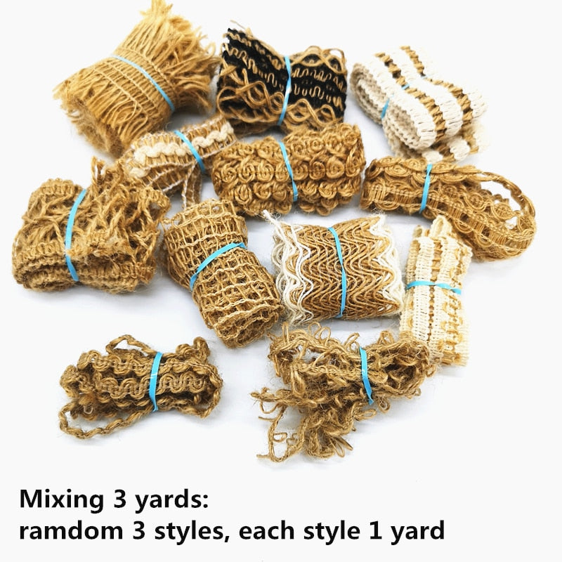 3 yards Natural Jute Burlap Hessian Jute Ribbon Twine Flower Pattern Wedding Party Supplies Burlap Ribbon DIY Burlap Rope Craft - KiwisLove