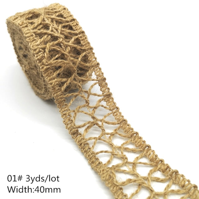 3 yards Natural Jute Burlap Hessian Jute Ribbon Twine Flower Pattern Wedding Party Supplies Burlap Ribbon DIY Burlap Rope Craft - KiwisLove