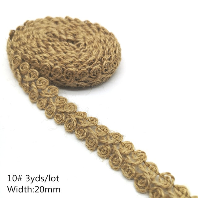 3 yards Natural Jute Burlap Hessian Jute Ribbon Twine Flower Pattern Wedding Party Supplies Burlap Ribbon DIY Burlap Rope Craft - KiwisLove