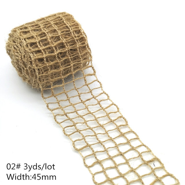 3 yards Natural Jute Burlap Hessian Jute Ribbon Twine Flower Pattern Wedding Party Supplies Burlap Ribbon DIY Burlap Rope Craft - KiwisLove