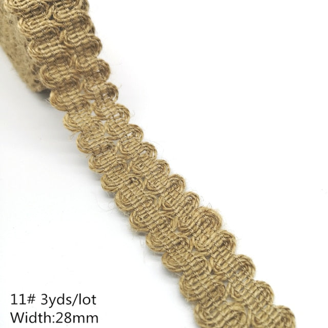 3 yards Natural Jute Burlap Hessian Jute Ribbon Twine Flower Pattern Wedding Party Supplies Burlap Ribbon DIY Burlap Rope Craft - KiwisLove