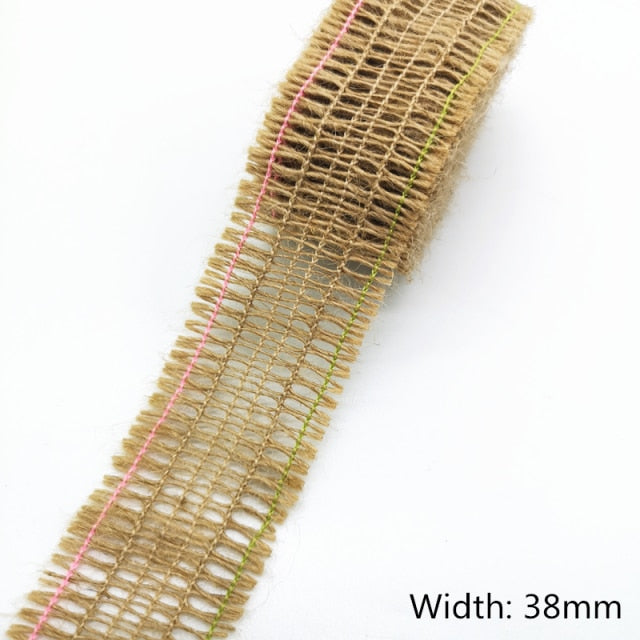 3 yards Natural Jute Burlap Hessian Jute Ribbon Twine Flower Pattern Wedding Party Supplies Burlap Ribbon DIY Burlap Rope Craft - KiwisLove