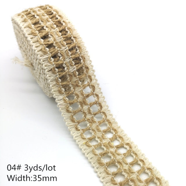 3 yards Natural Jute Burlap Hessian Jute Ribbon Twine Flower Pattern Wedding Party Supplies Burlap Ribbon DIY Burlap Rope Craft - KiwisLove